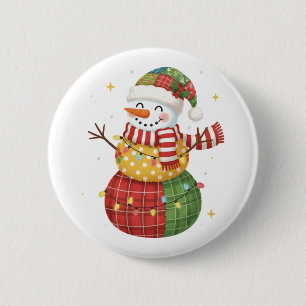 Reizvoller Wasserfarben-Patchwork-Schneemann-Weihn Button