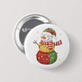 Reizvoller Wasserfarben-Patchwork-Schneemann-Weihn Button (Vorne & Hinten)