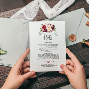 Reizvolles Burgunder Florales Hochzeits-Handschrif Begleitkarte