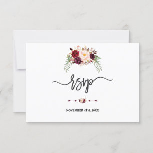Reizvolles Burgunderrot Marsala Florales Handgesch RSVP Karte