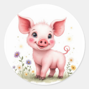 Reizvolles lächelndes Babyferkel mit großen Augen, Runder Aufkleber
