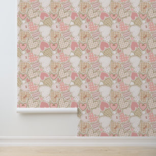 Reizvolles Patchwork-Quilt-Muster Rosa Herzen Schl Tapete