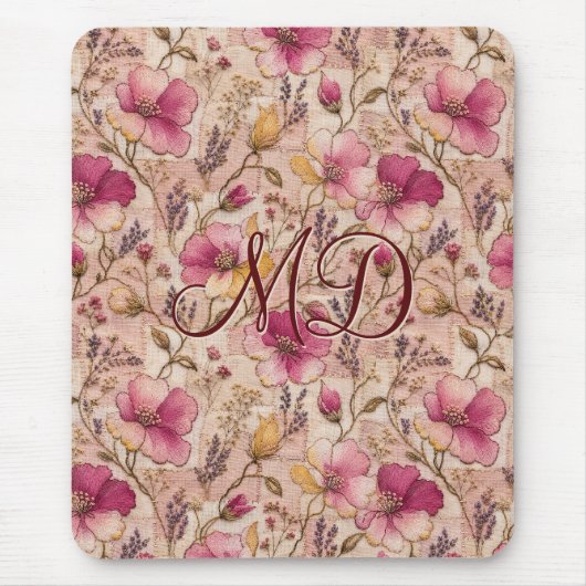 Reizvolles rosa Patchwork-Blumenmuster Mousepad (Vorne)