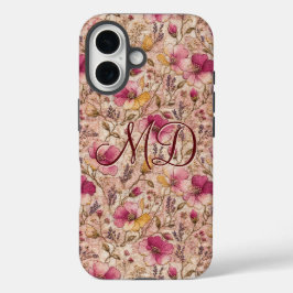 Reizvolles rosa volkstümliches Blumenmuster iPhone 16 Hülle