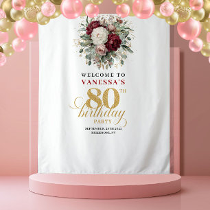 Reizvolles Roségold 80. Geburtstagsbanner Wandteppich