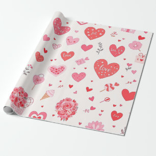 Reizvolles Valentinstag-Design mit Herzen und Blum Geschenkpapier