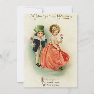 Reizvolles Vintage-Valentins-Paar Junge Mädchen Mitteilungskarte