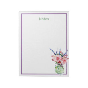 Reizvolles Wasserfarben-Blumen-Glas Lila Rand Noti Notizblock