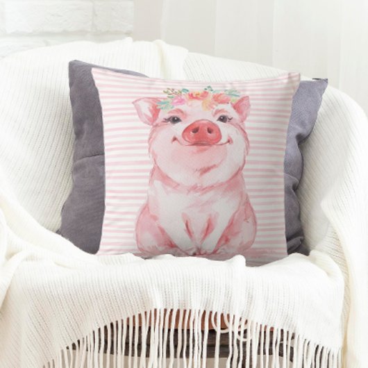 Reizvolles Wasserfarben-Schwein Kissen