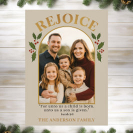 Rejoice Christian Christmas Card with Family Photo Feiertagskarte