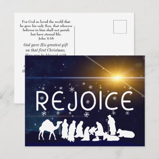 REJOICE Christmas Nativity Postkarte (Vorne/Hinten)
