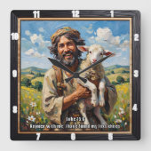 Rejoice: Shepherd Finds Lost Sheep Quadratische Wanduhr (Vorderseite)