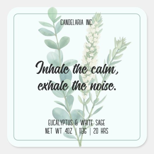 Rejuvenating Eucalyptus Sage Candle Sticker Label (Vorderseite)