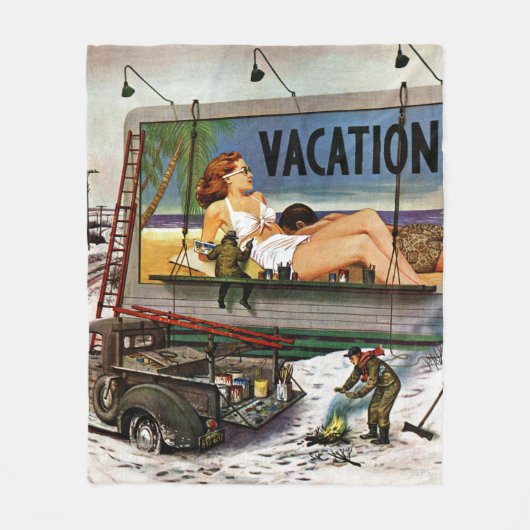 Reklametafeln im Winter von Stevan Dohanos Fleecedecke (Vorderseite)