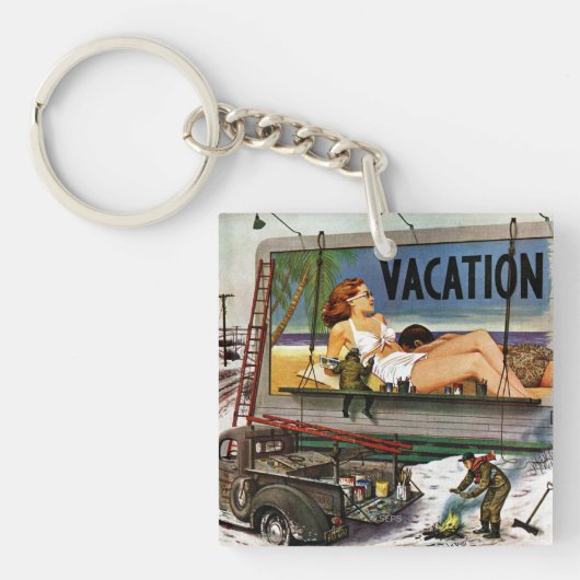 Reklametafeln im Winter von Stevan Dohanos Schlüsselanhänger (Vorderseite)