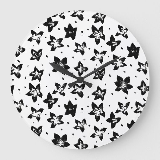 Rekonstruiertes Blumenmuster - Achromatische Goth Große Wanduhr (Vorderseite)