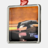 Rekordspielerverzierung Silbernes Ornament (Links)