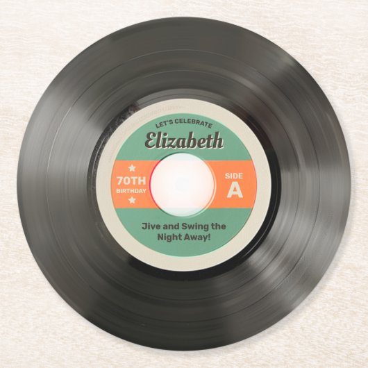 Rekordstil der 50er Jahre Runder Pappuntersetzer (Vorderseite)