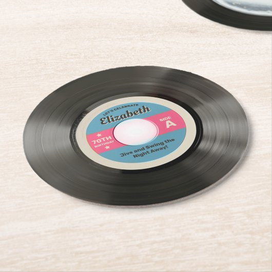 Rekordstil der 50er Jahre Runder Pappuntersetzer (Angewinkelt)