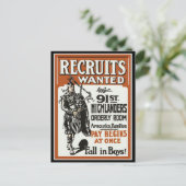 Rekrutierung 91. Highlander Bagpiles WWI Postkarte (Stehend Vorderseite)