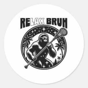 Relax Bro Bruh Funny Bigfoot Lax Lacrosse Men Boys Runder Aufkleber