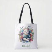 “Relax” cat reading tote bag Tasche (Vorderseite)