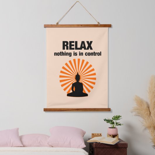 Relax Funny Buddha Zitat Wandteppich Mit Holzrahmen (Schlafzimmer)