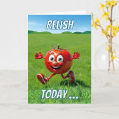 Relax Heute Tomato Ketchup Pun Cartoon Karte (Gelbe Blume)