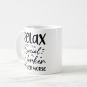 Relax Ich bin Sozialarbeiterin Funny Remüde Mama V Kaffeetasse (Vorderseite Links)