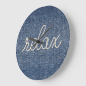 RELAX Rope Text On Denim Große Wanduhr (Winkel)