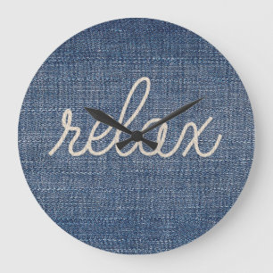 RELAX Rope Text On Denim Große Wanduhr
