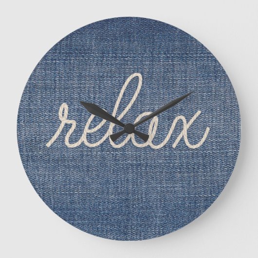 RELAX Rope Text On Denim Große Wanduhr (Vorderseite)