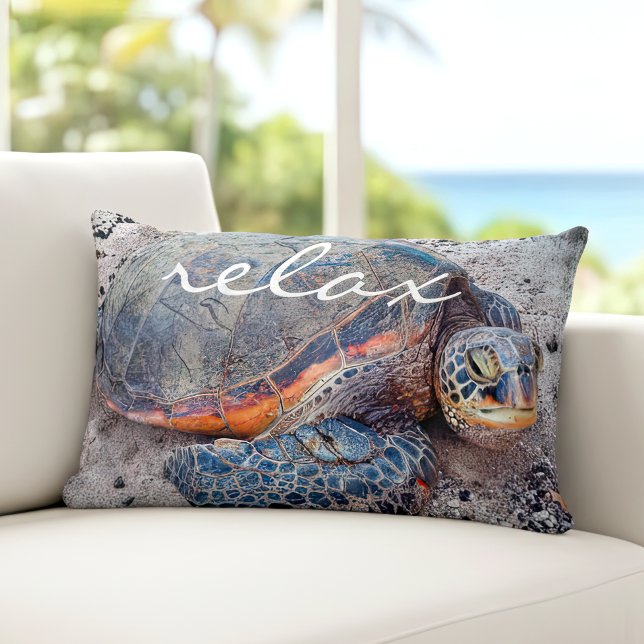 Relax Script Hawaiian Sea Turtle Honu Bold Foto Lendenkissen (Von Creator hochgeladen)