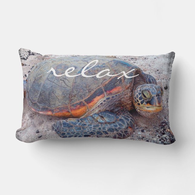 Relax Script Hawaiian Sea Turtle Honu Bold Foto Lendenkissen (Vorderseite)