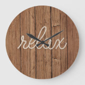RELAX-Seiltext auf Teakholz Große Wanduhr (Vorderseite)