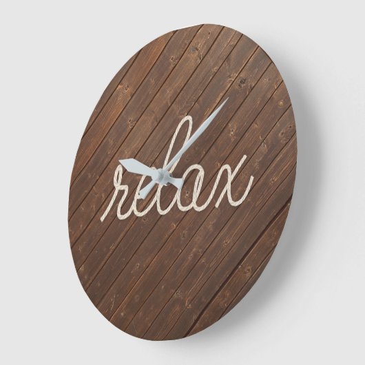 RELAX-Seiltext auf Teakholz Große Wanduhr (Winkel)