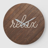 RELAX-Seiltext auf Teakholz Große Wanduhr (Vorderseite)