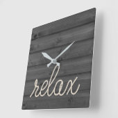 Relax Text und nautisches Seil auf Holz Quadratische Wanduhr (Winkel)