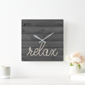 Relax Text und nautisches Seil auf Holz Quadratische Wanduhr (Zuhause)