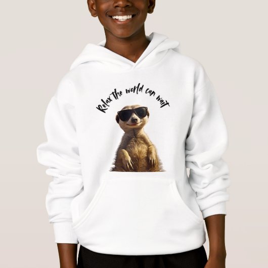 Relax – The World Can Wait | Cool Meerkat with Sun Hoodie (Vorderseite)