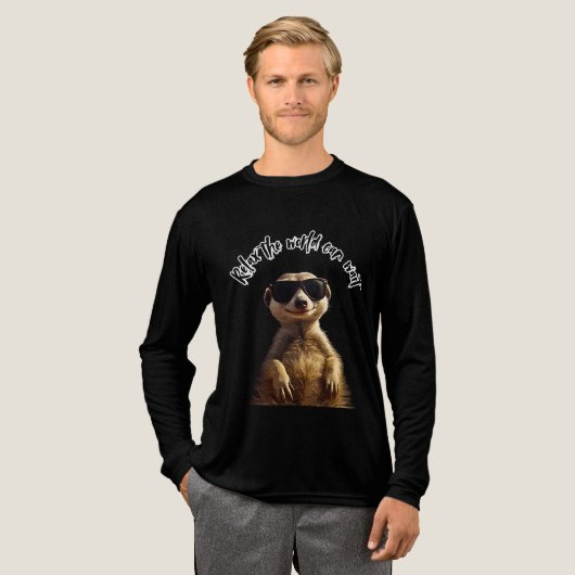 Relax – The World Can Wait | Cool Meerkat with Sun Tri-Blend Shirt (Volle Vorderseite)