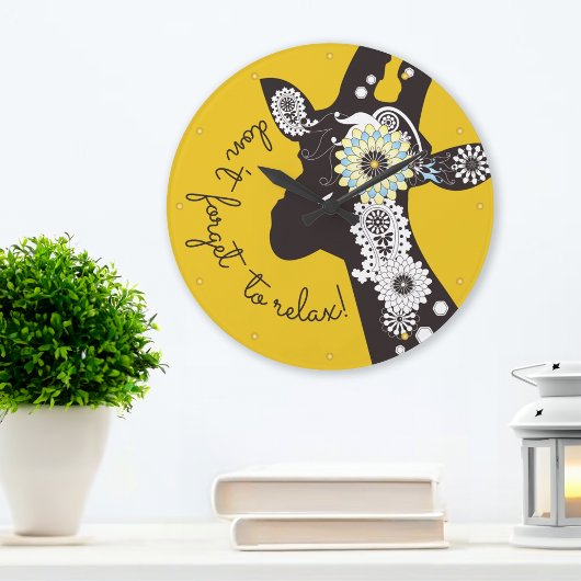 Relax - Yellow Funky Funny Giraffe Große Wanduhr
