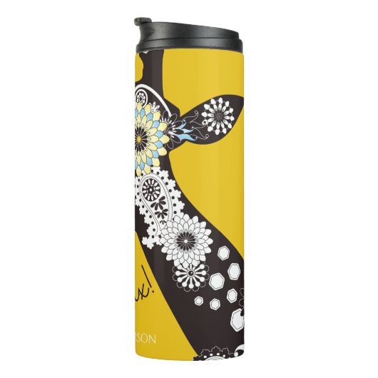 Relax - Yellow Funky Funny Giraffe Thermosbecher (Nach rechts gedreht)