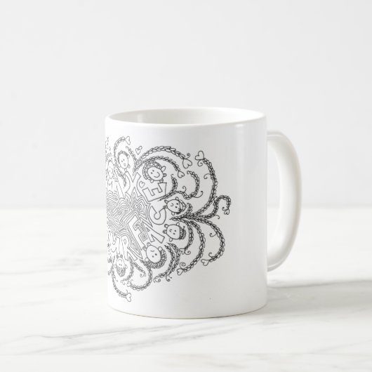 "Relax your Face"- Schwarz-Weiß-Winkeldesign Kaffeetasse (VorderseiteRechts)