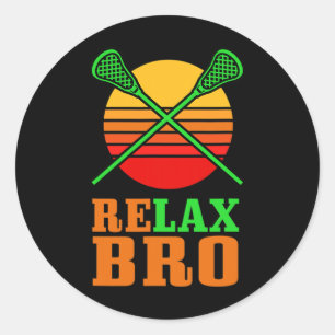 Relaxe Bro Vintage Lacrosse T-Shirt Geschenk Ameri Runder Aufkleber