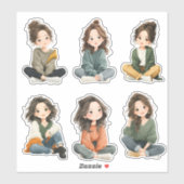 Relaxed Chibi Girl Stickers  Aufkleber (Blatt)