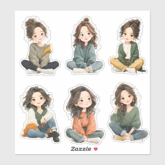 Relaxed Chibi Girl Stickers  Aufkleber (Blatt)