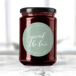 Relaxen Sie das Skript, um die Liebe benutzerdefin Runder Aufkleber<br><div class="desc">Hochzeitsaufkleber mit den Worten "Spread the Liebe" in einem entspannenden kursiven Skript in Weiß vor einer bearbeitbaren Hintergrundfarbe (klicken Sie auf Anpassen, um zu erreichen). Personalisieren Sie es, indem Sie den Platzhalter-Text ersetzen. Für weitere Optionen, wie zum Beispiel den Schriftart zu ändern und ihn zu verändern, erweitern Sie die /Contract-Kurve...</div>