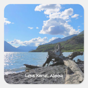 Relaxen Tag Driftwood Shore Lake Kenai Alaska Quadratischer Aufkleber