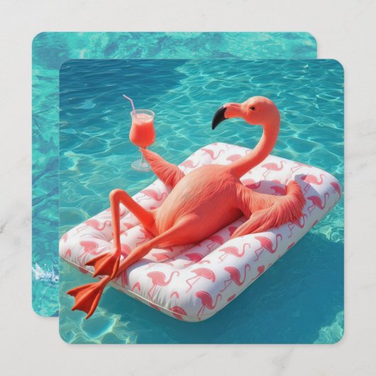 Relaxing Flamingo Floating On a Pool Mattress Einladung (Vorne/Hinten)